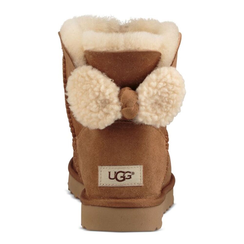 UGG Womens Brown Bow Accent Padded Arielle Round Toe Wedge Leather Booties 11 - Picture 2 of 4